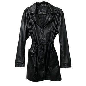 Marcelle Renee Outerwear Classic Button Down Belted Faux Leather Jacket
